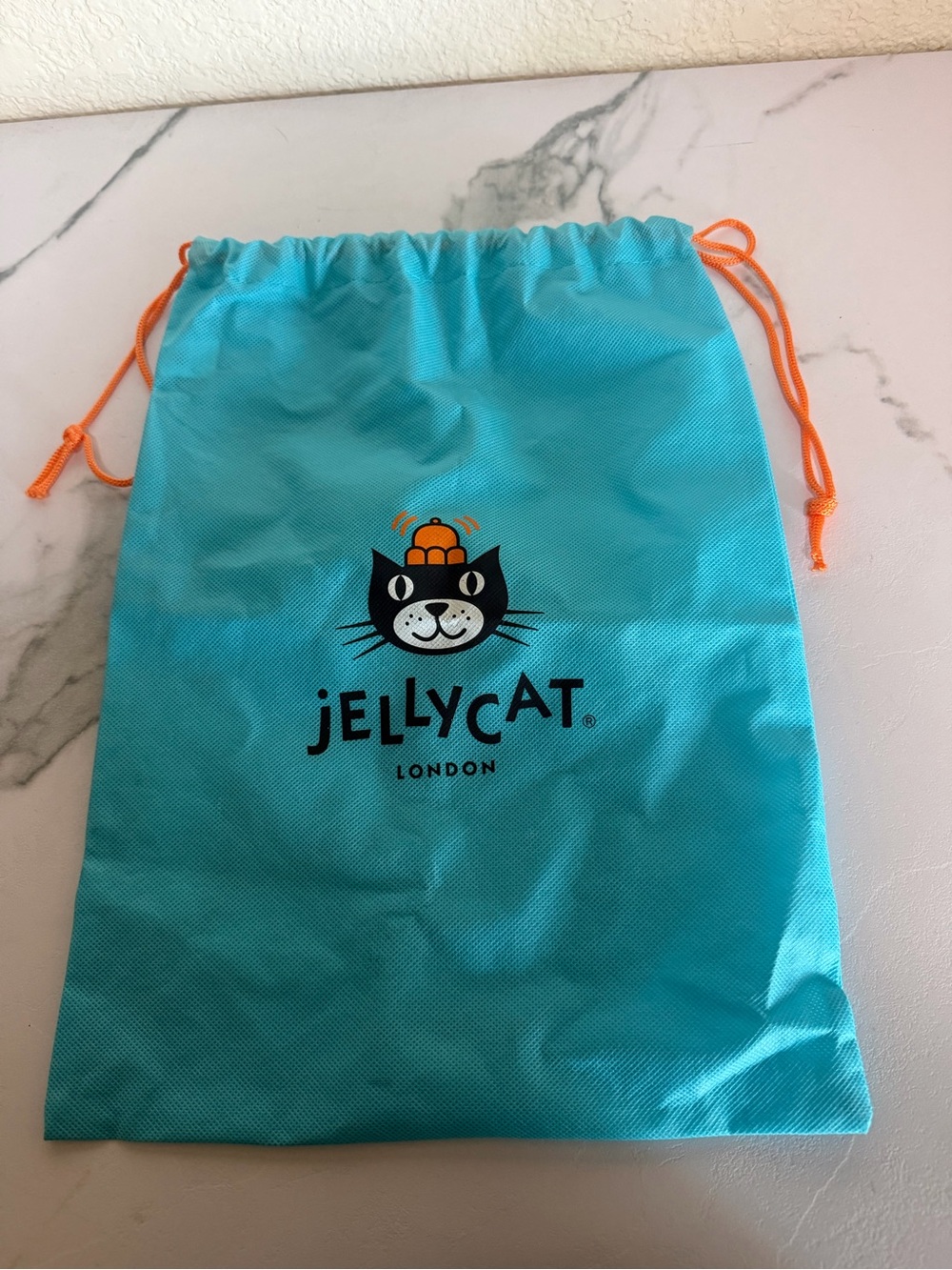 Jellycat Turquoise Drawstring  Accessory Bag with Orange Cords